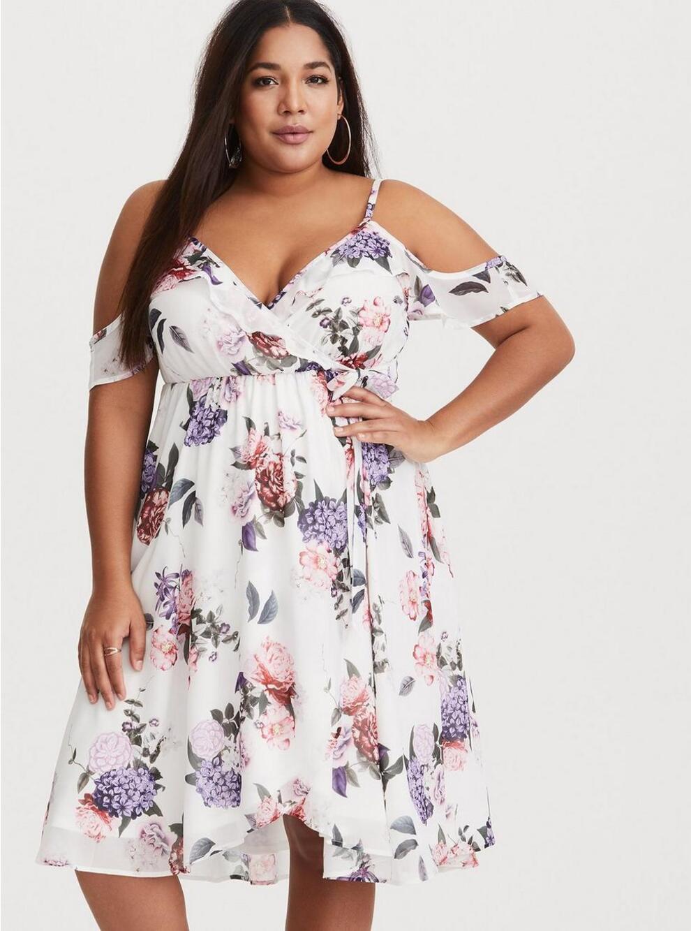 Torrid Mini Chiffon Cold Shoulder Floral Faux Wrap Flared Skirt Dress Size 6X